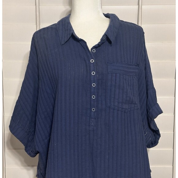 Free People We the Free Size XS Ava Oversized Cotton Henley Shirt Boho Slouchy - Picture 2 of 11